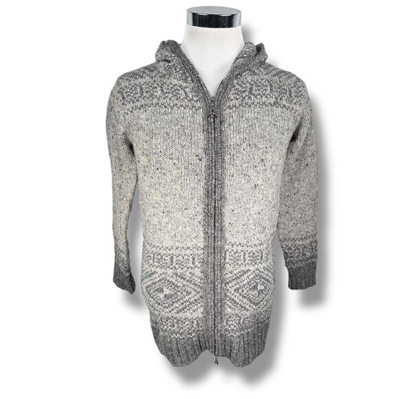 Inis Crafts Cardigan Hoodie Sweater Womens Small Gray Wool Long Duster Full Zip - Picture 1 of 10